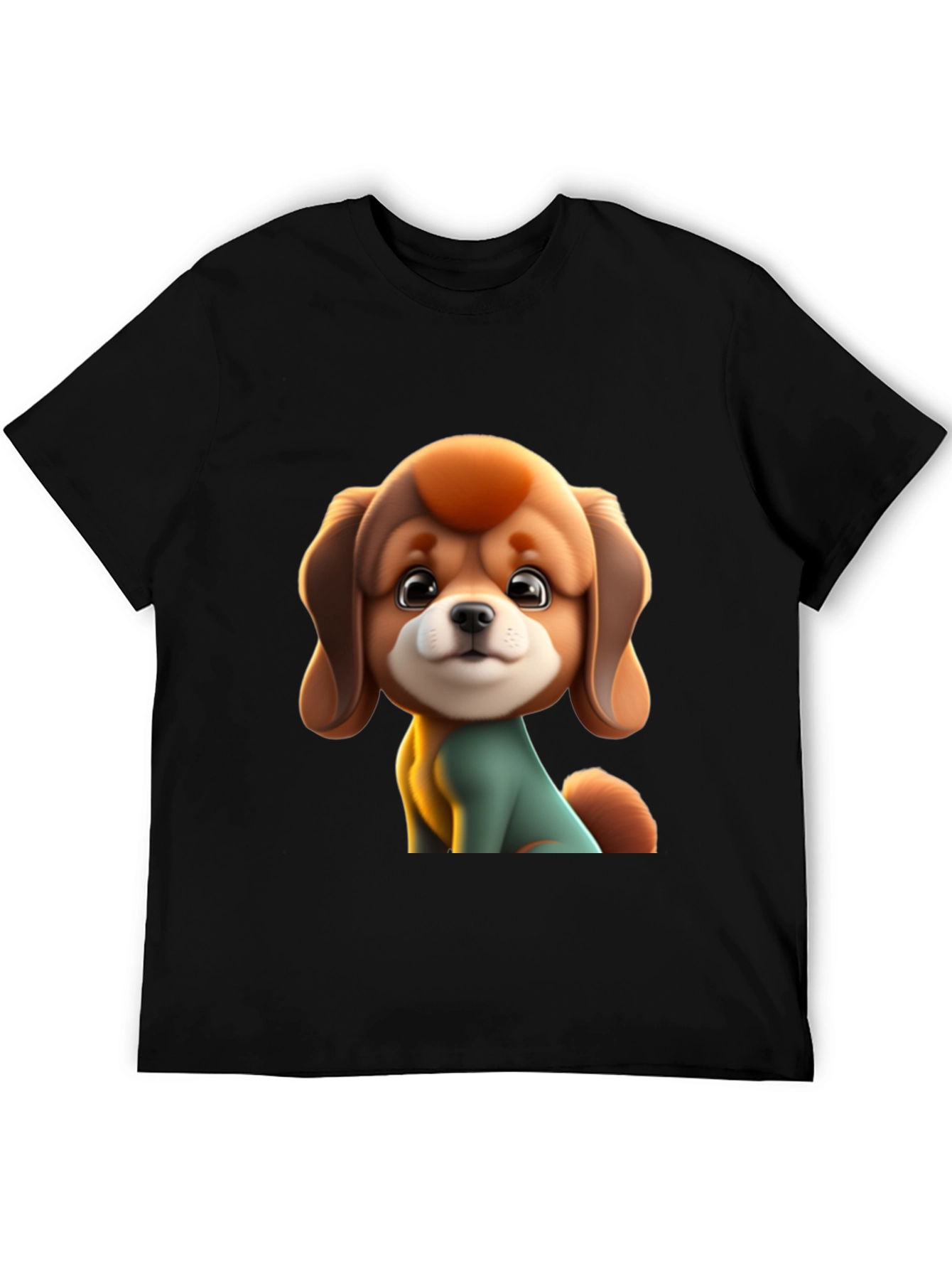 Cute Cartoon Dog Graphic Black T-Shirt