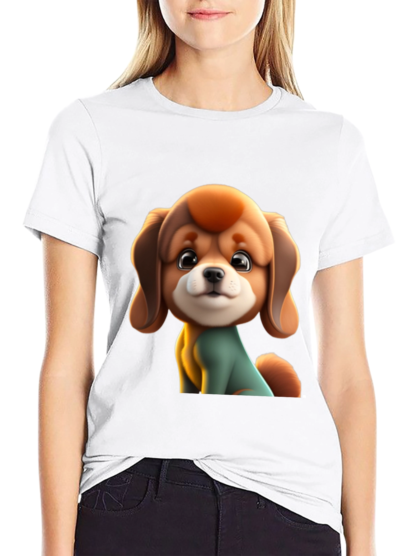 Cute Cartoon Dog Graphic Black T-Shirt