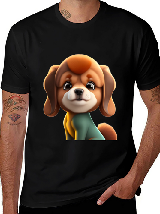 Cute Cartoon Dog Graphic Black T-Shirt