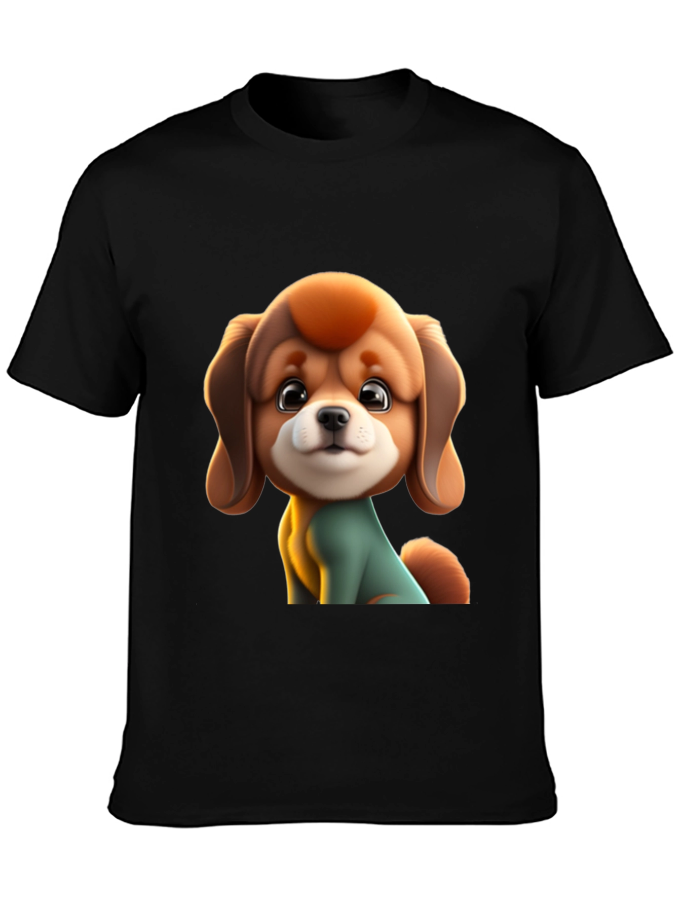 Cute Cartoon Dog Graphic Black T-Shirt