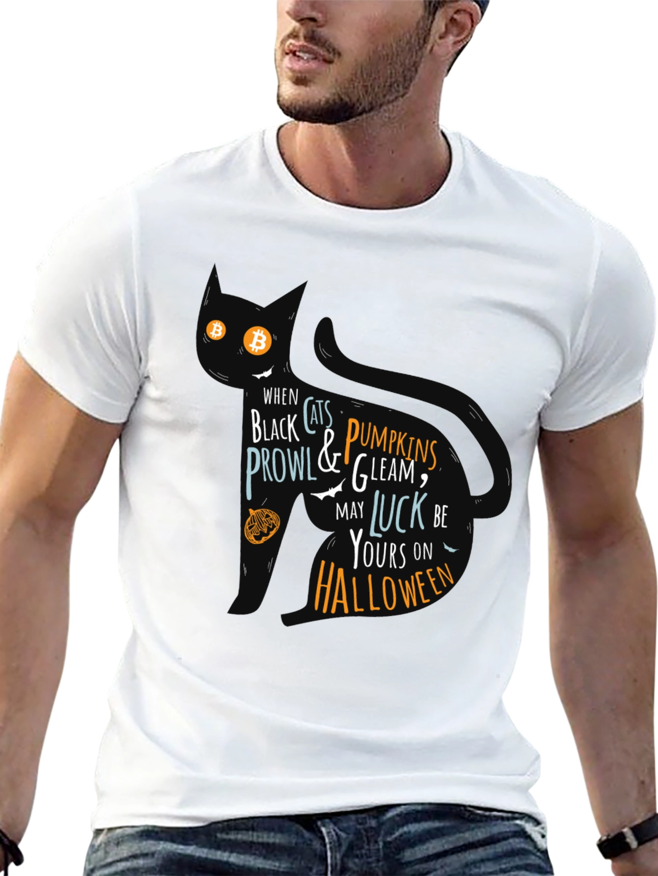 Halloween Cat T-Shirt - Black Festive Design