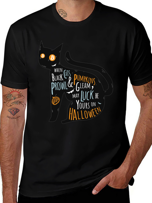 Halloween Cat T-Shirt - Black Festive Design