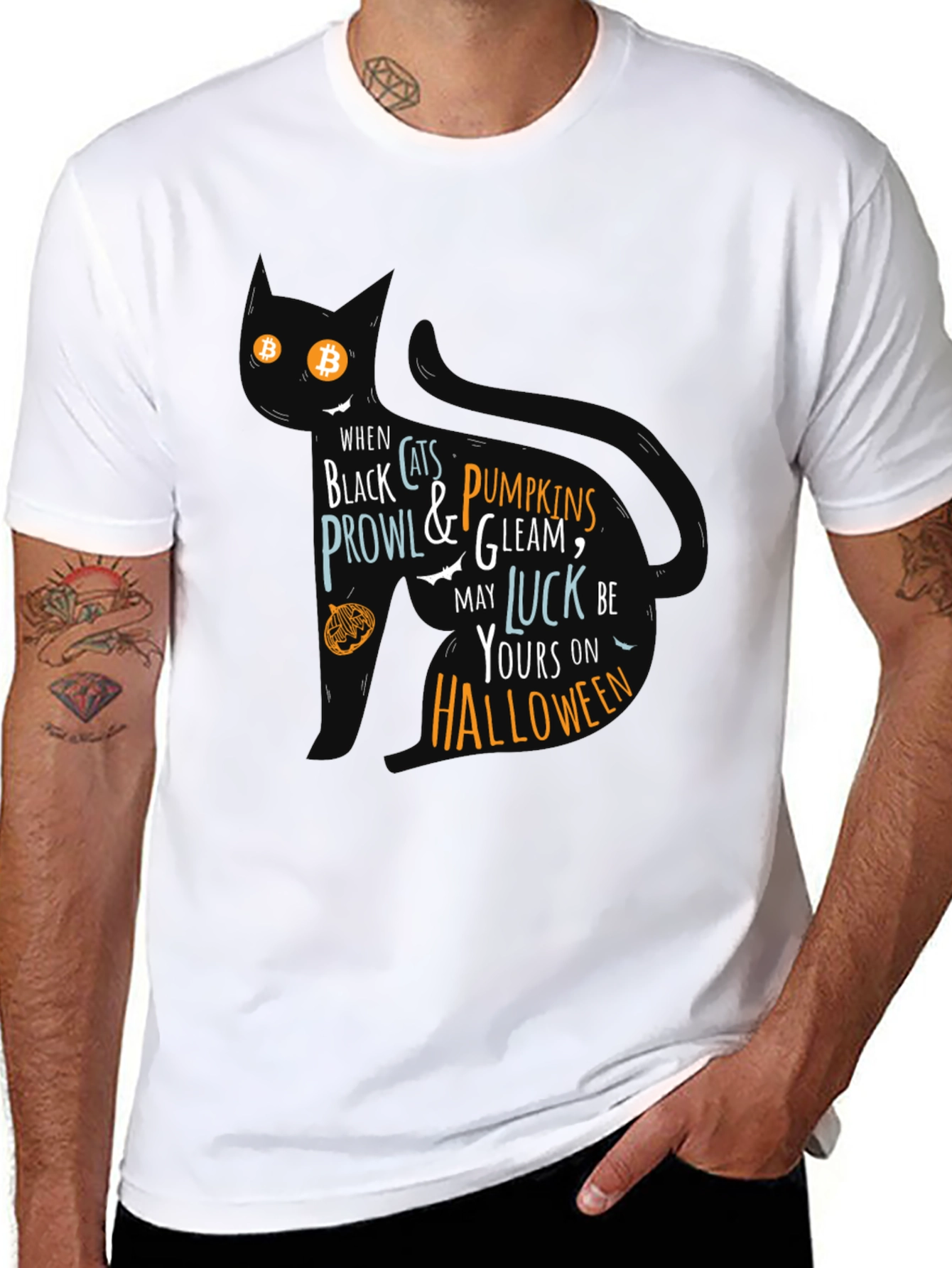 Halloween Cat T-Shirt - Black Festive Design