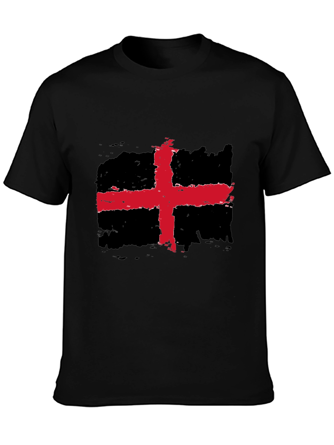 Distressed Red Cross Black Tee
