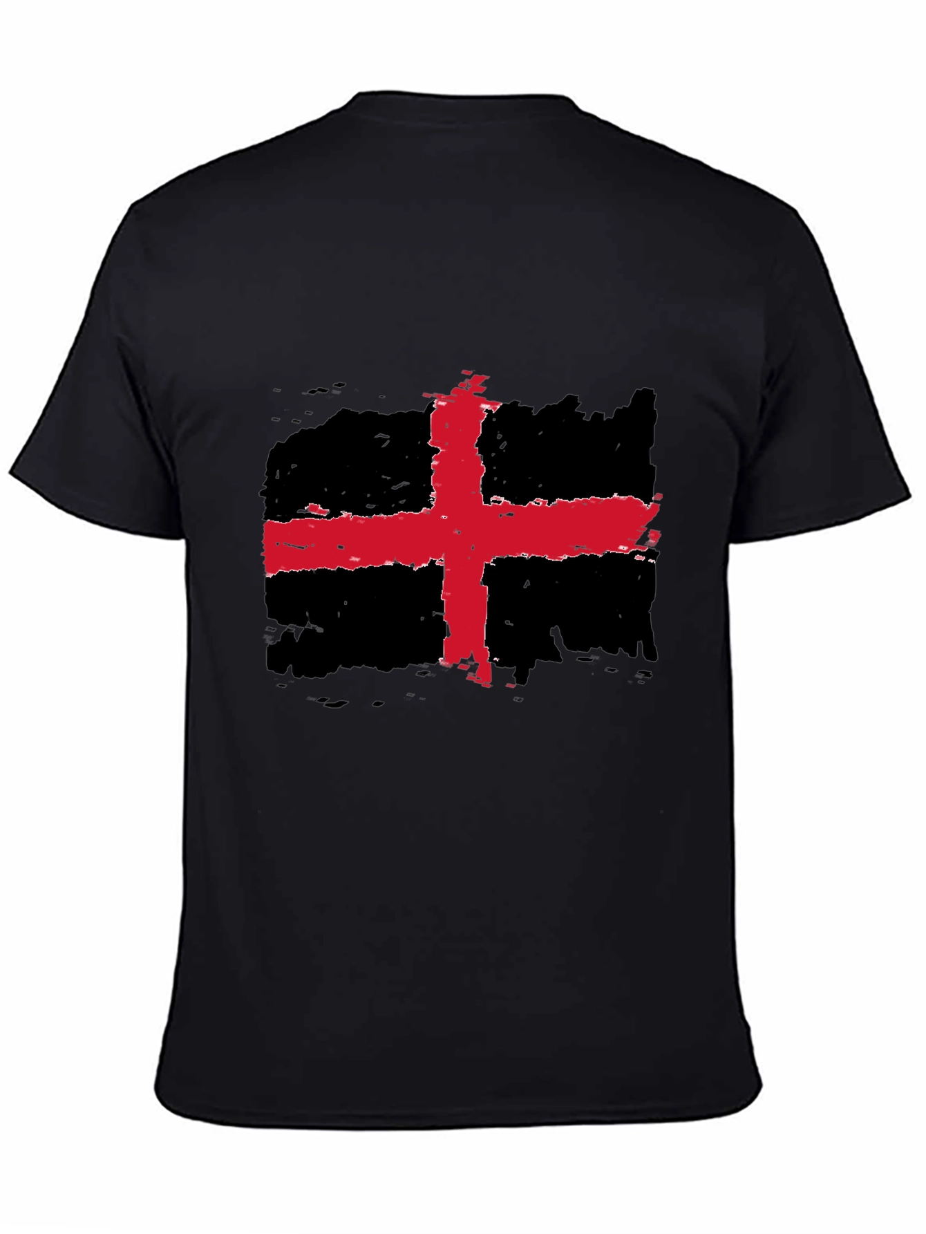 Distressed Red Cross Black Tee