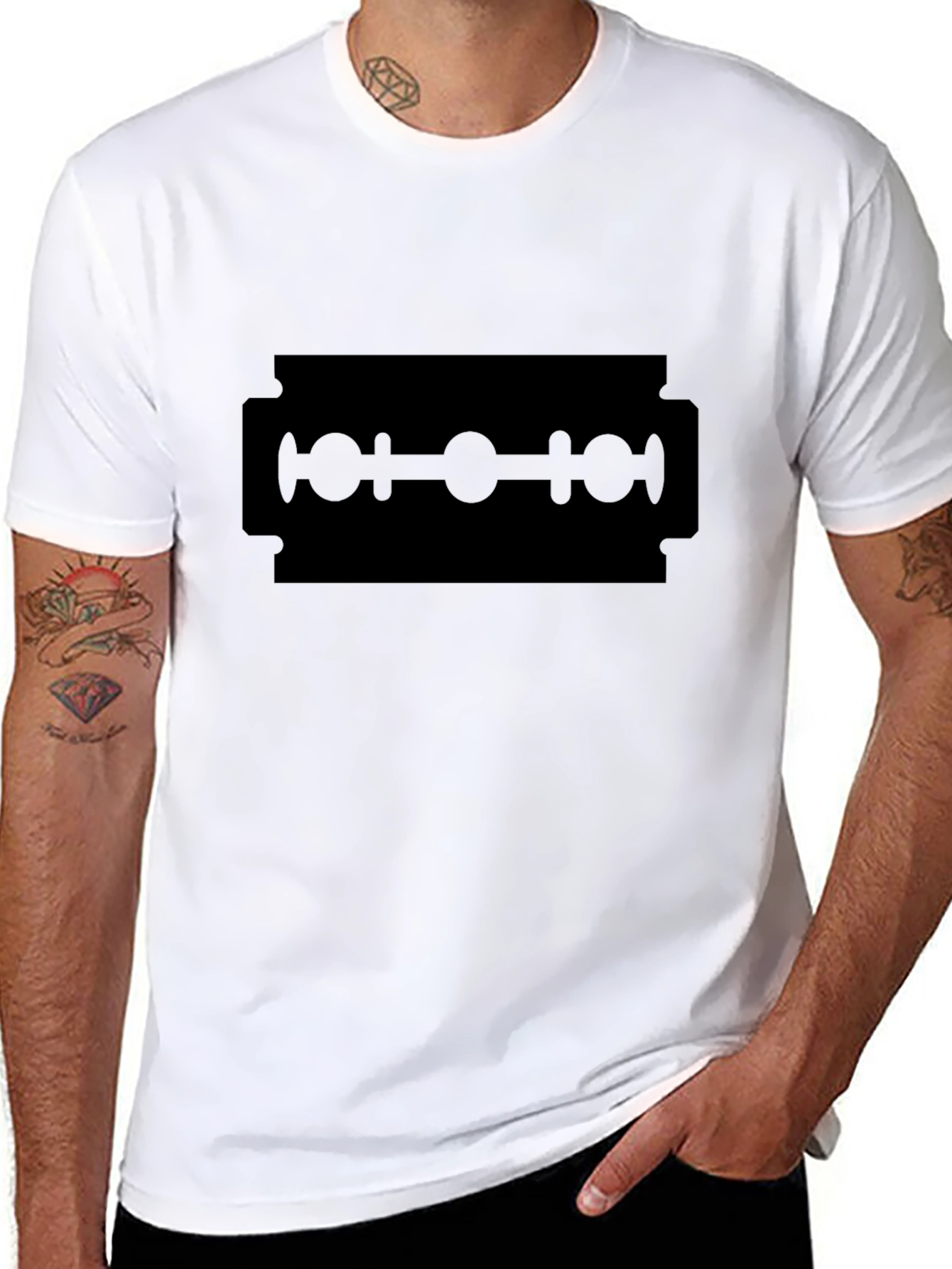 Black Razor Blade Graphic Tee - Edgy Style