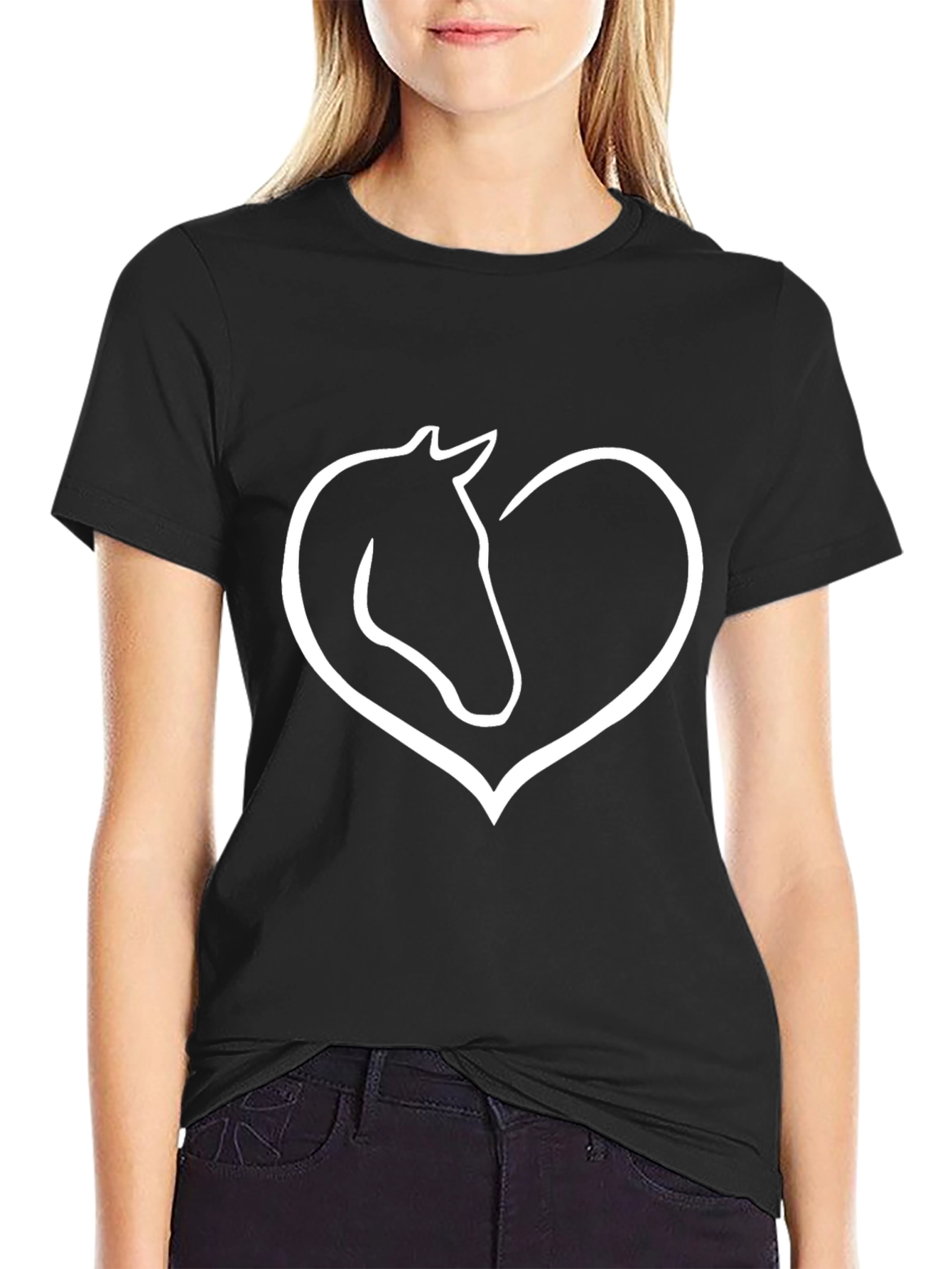 Horse Heart Graphic Tee - Black Cotton T-Shirt