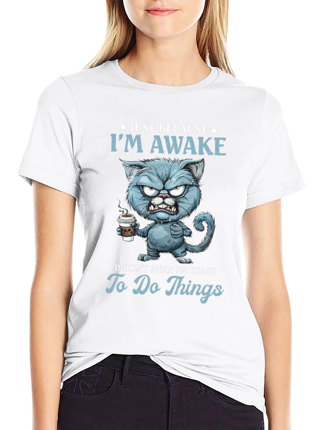 Just Because Im Awake Funny Cat T-Shirt
