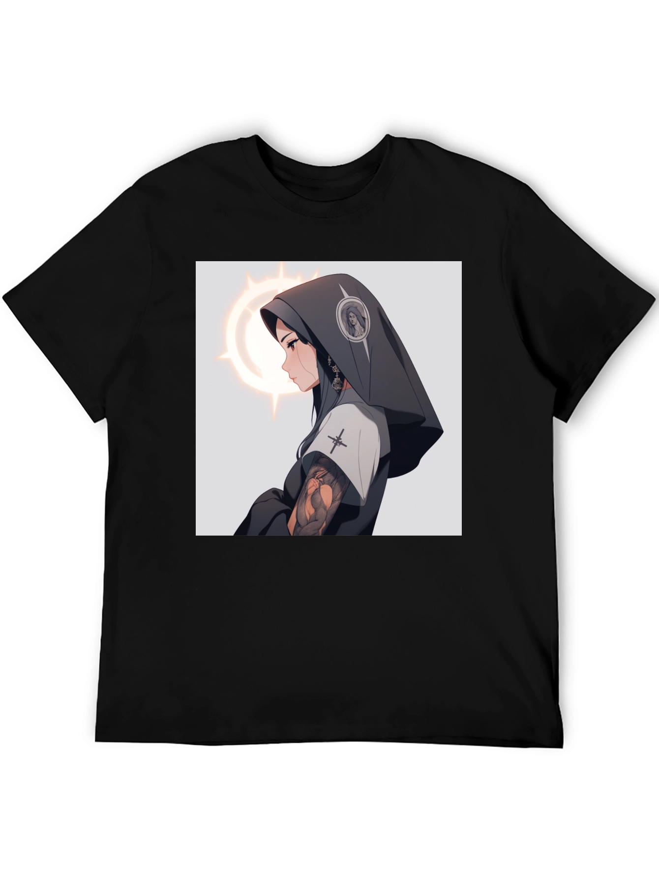 Anime Nun T-Shirt - Black Cotton Graphic Tee