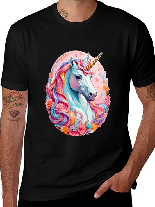 Unicorn Floral Graphic Tee - Mens Black T-Shirt