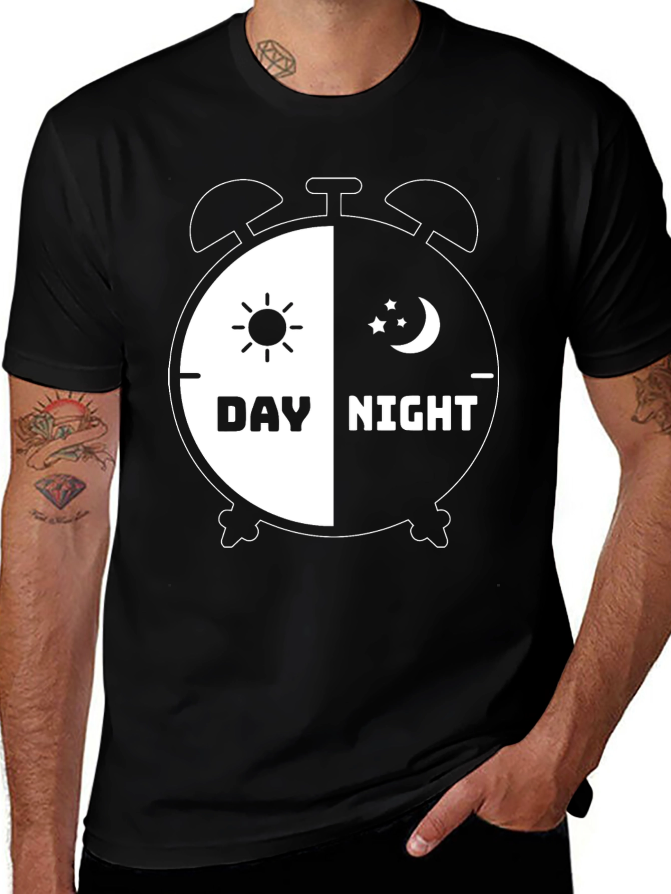 Day and Night Alarm Clock Graphic T-Shirt