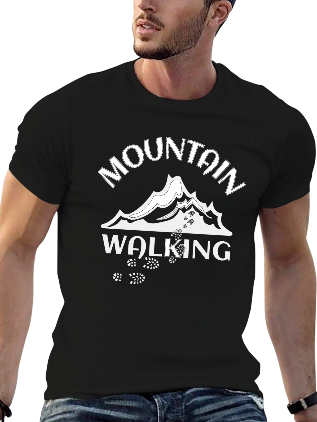 Mountain Walking Graphic Tee - Black Cotton