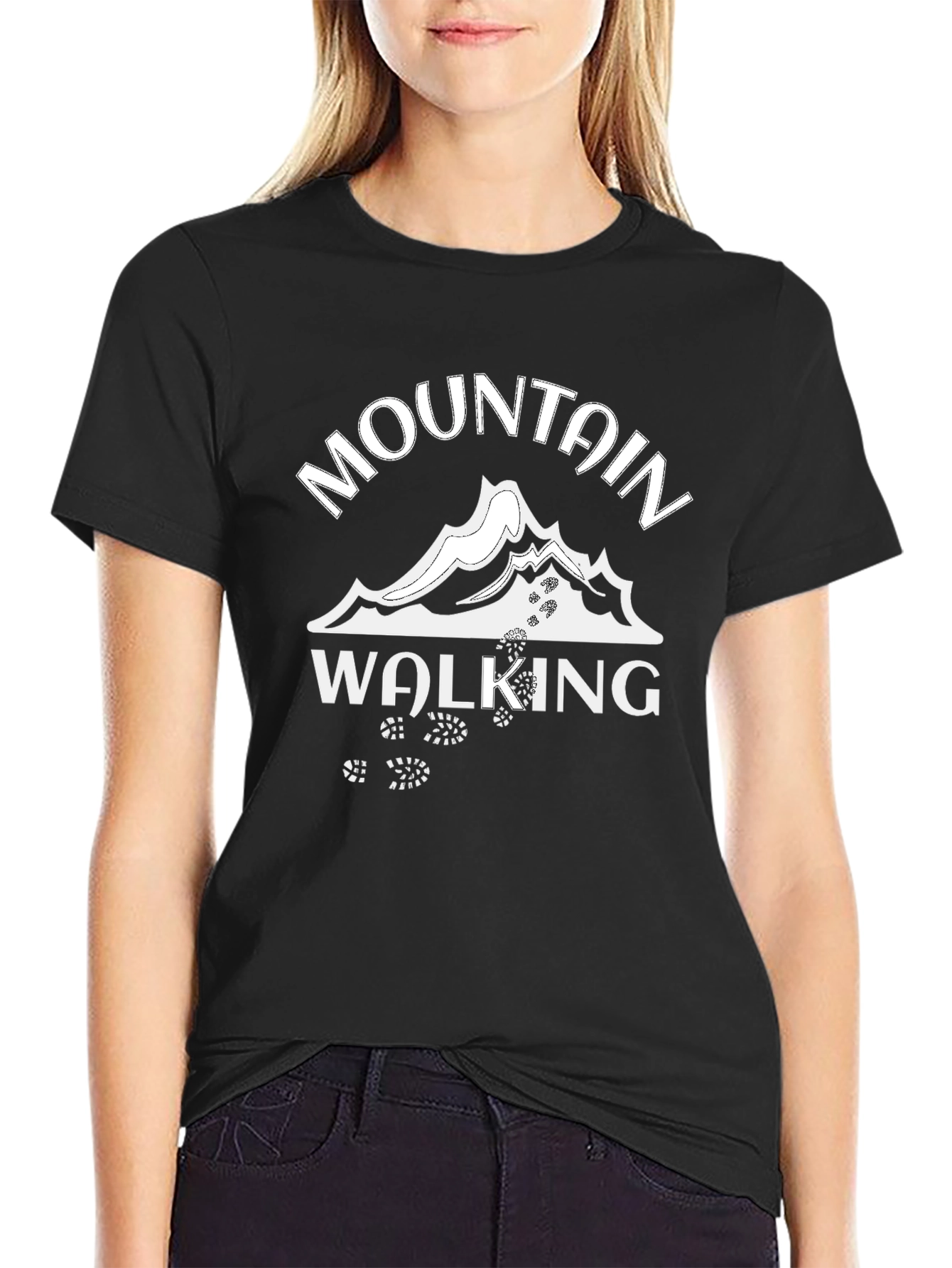 Mountain Walking Graphic Tee - Black Cotton