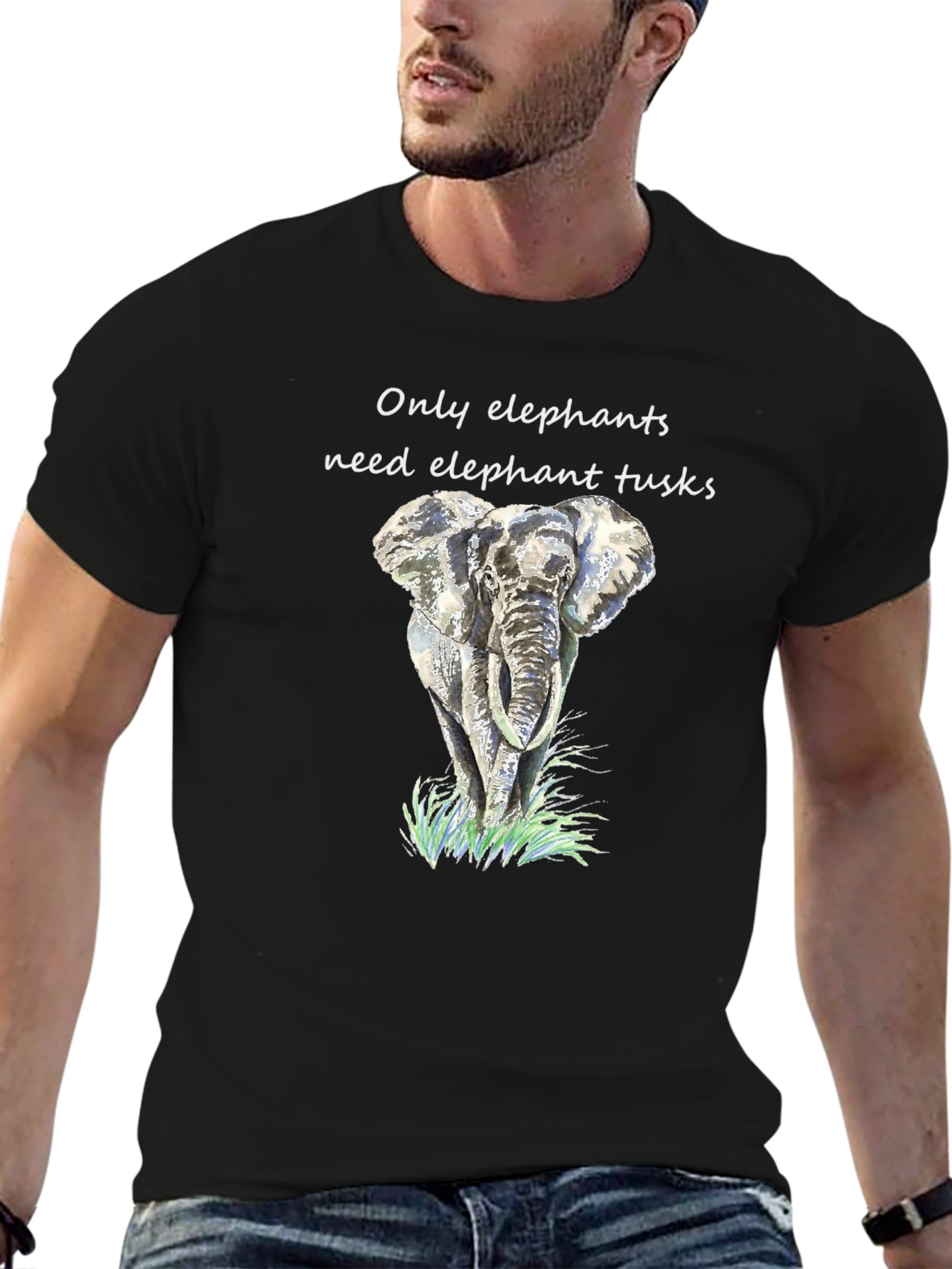 Elephant Tusk Graphic Tee - Black Cotton