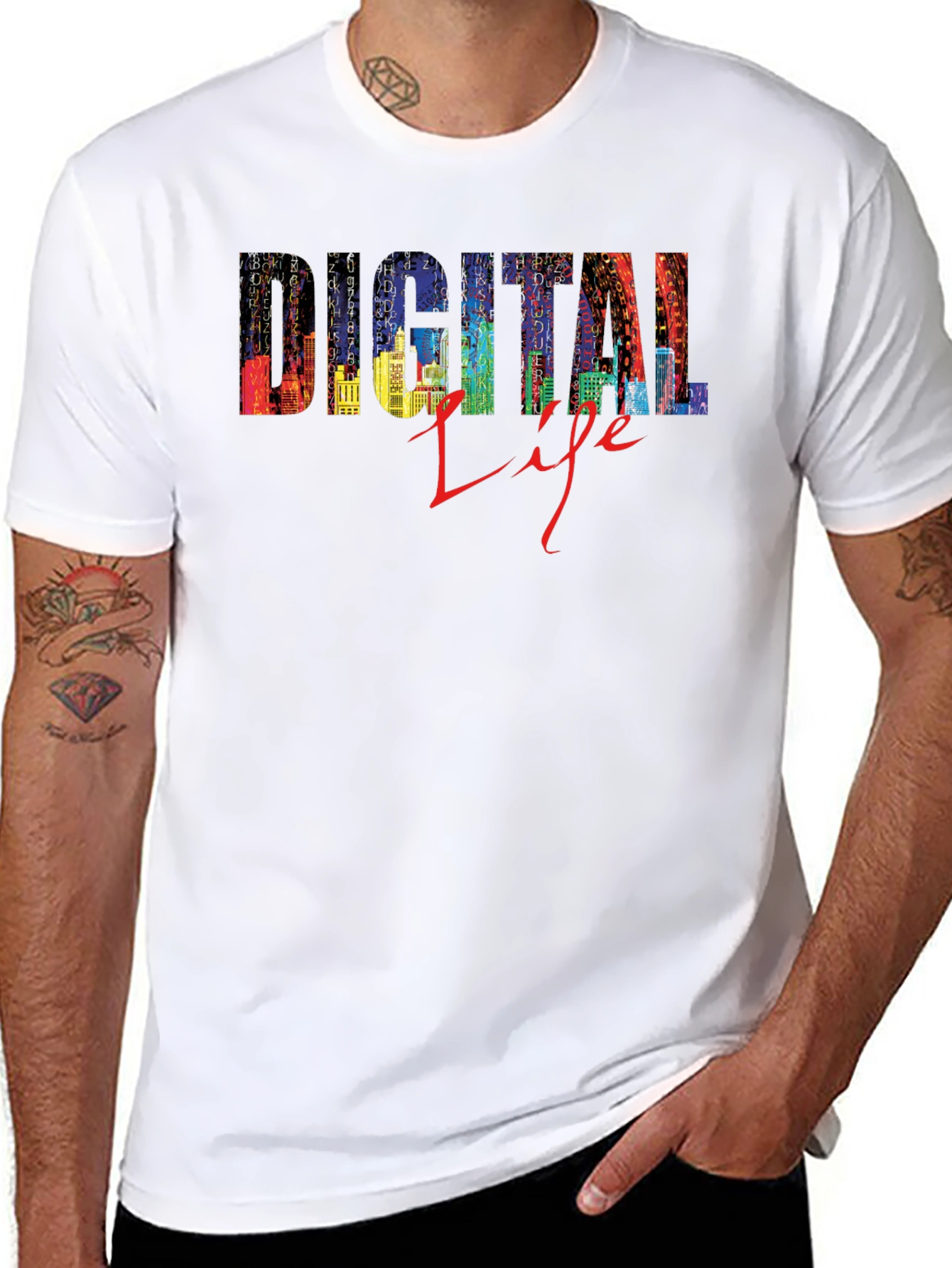 Digital Life Black T-Shirt - Stylish Cityscape Design