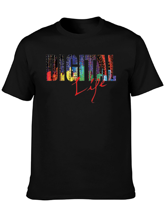 Digital Life Black T-Shirt - Stylish Cityscape Design