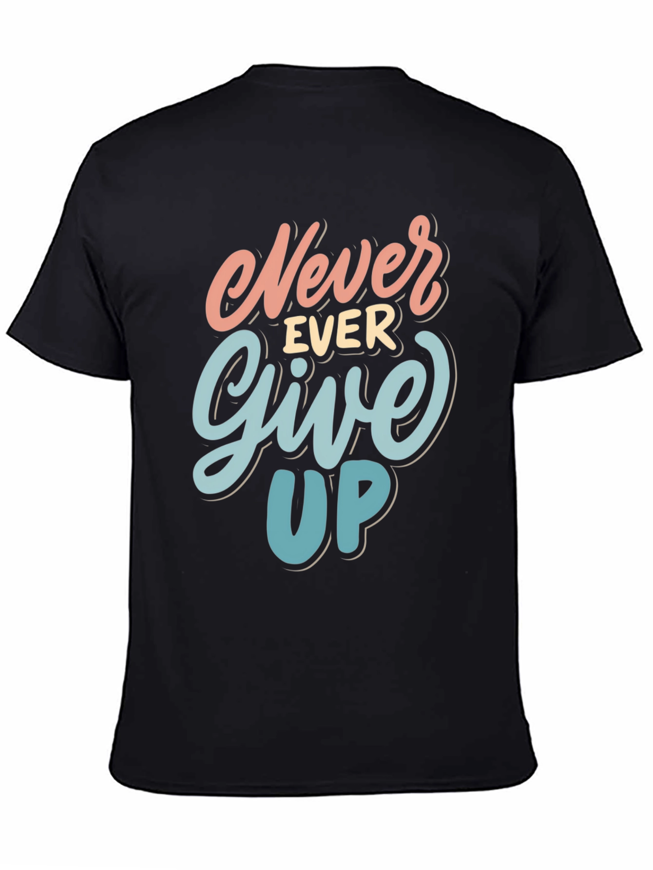 Never Ever Give Up Black Graphic Tee