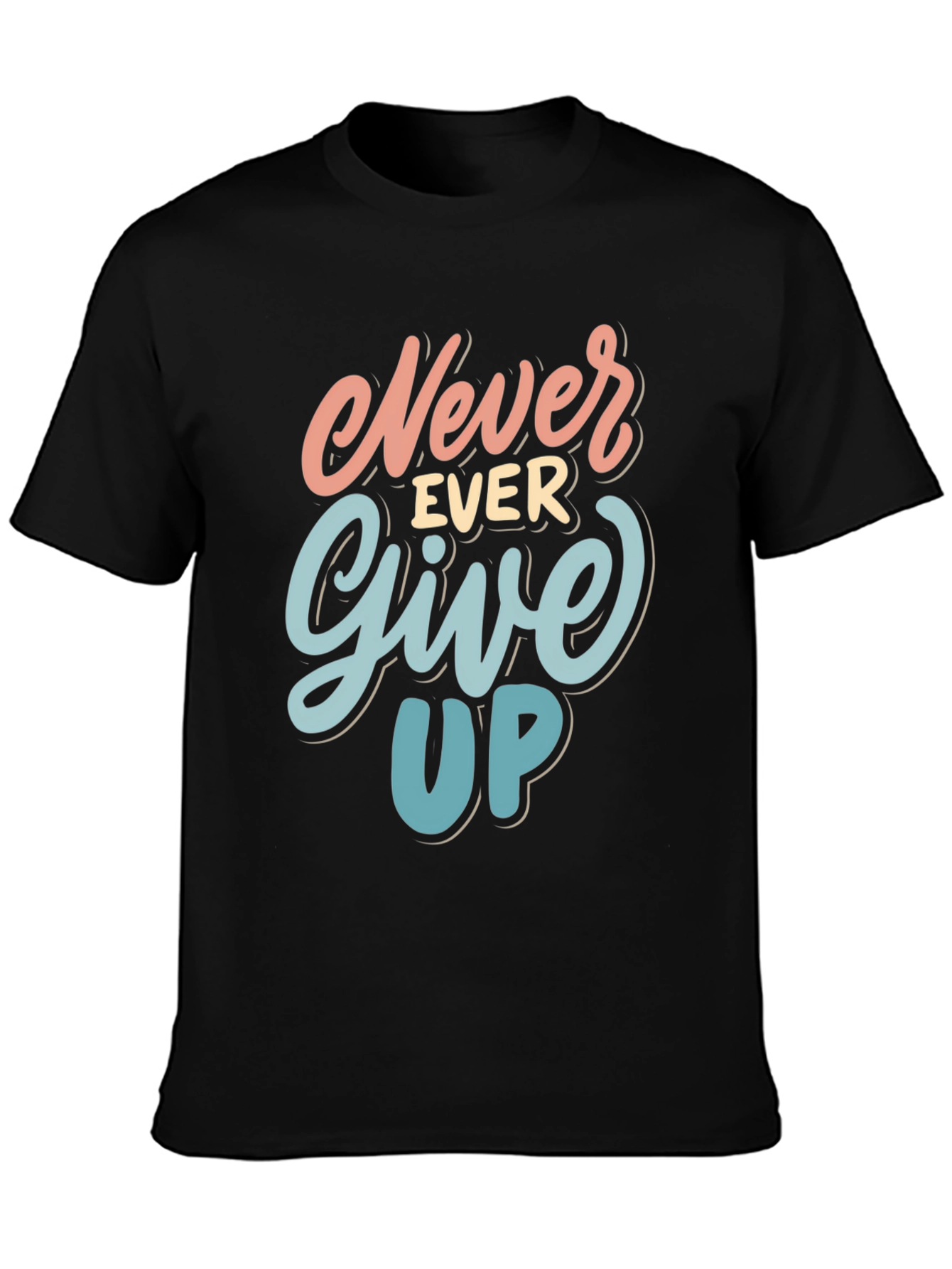 Never Ever Give Up Black Graphic Tee