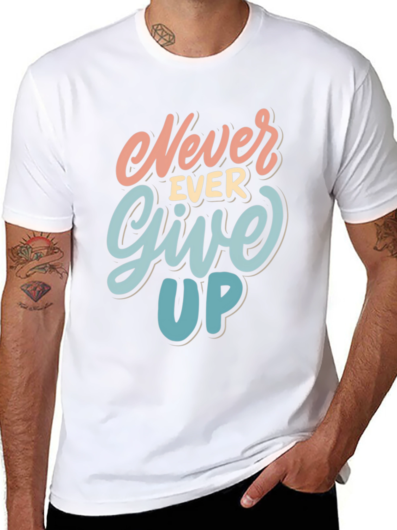 Never Ever Give Up Black Graphic Tee