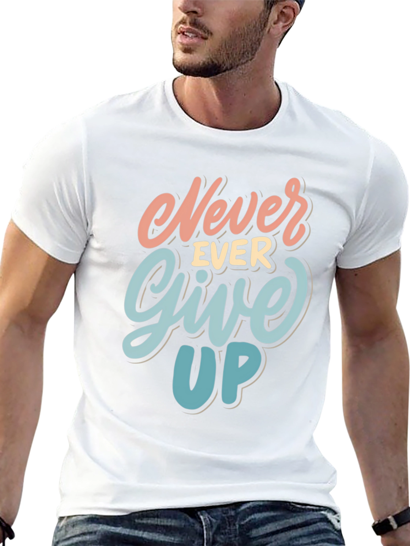 Never Ever Give Up Black Graphic Tee