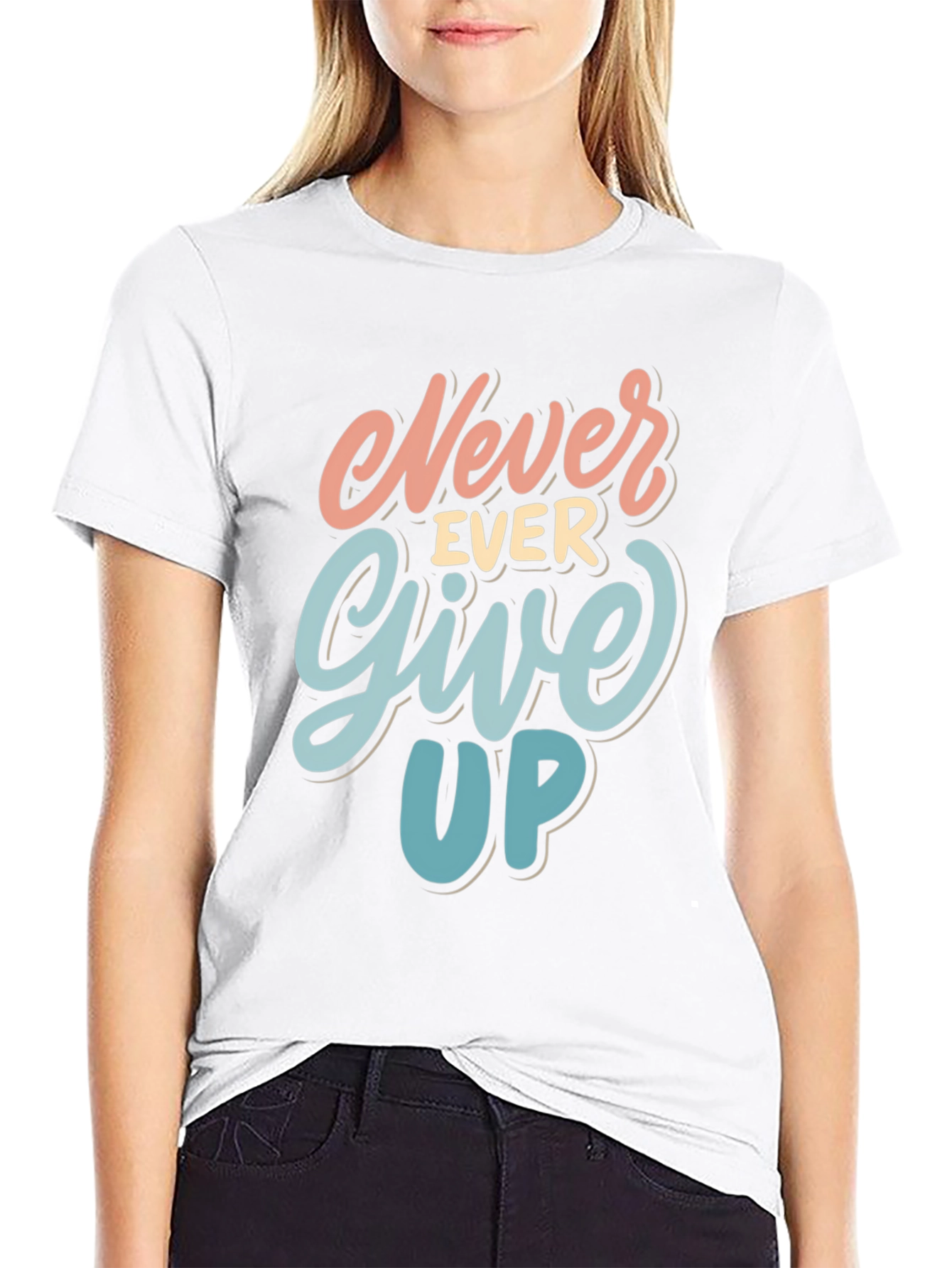 Never Ever Give Up Black Graphic Tee
