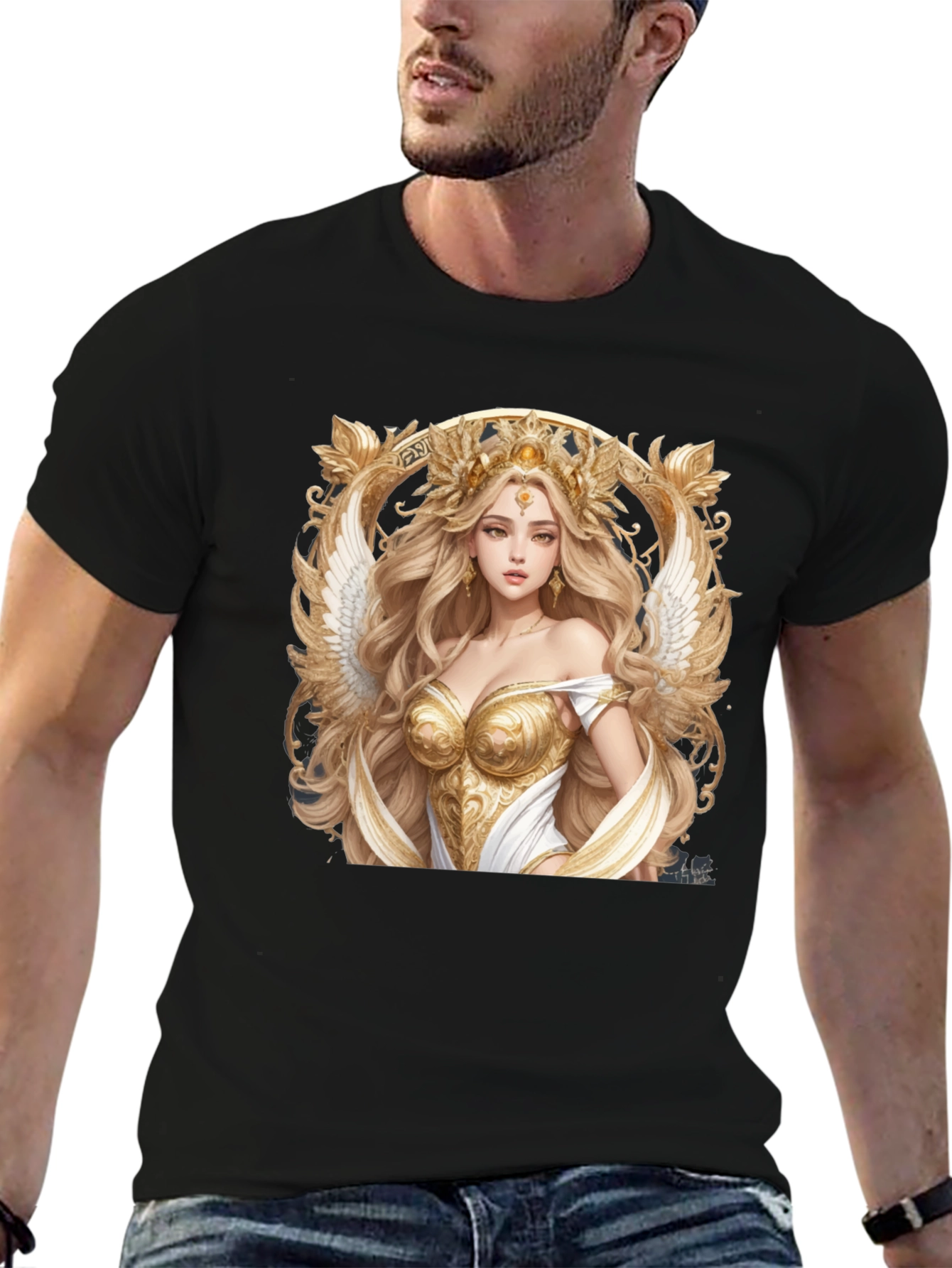 Angelic Goddess Graphic Tee - Black