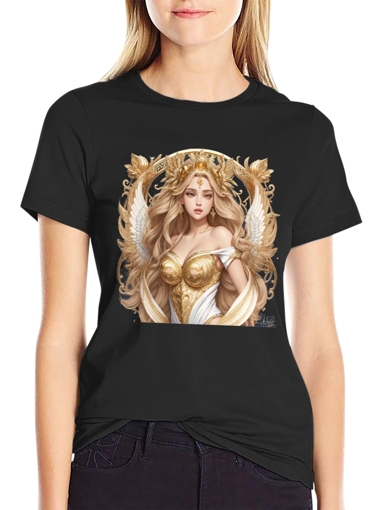 Angelic Goddess Graphic Tee - Black