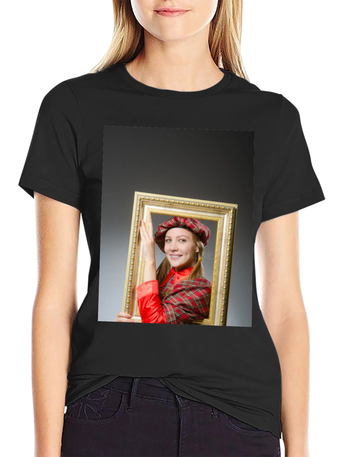 Funny Framed Woman Graphic Tee - Novelty T-Shirt