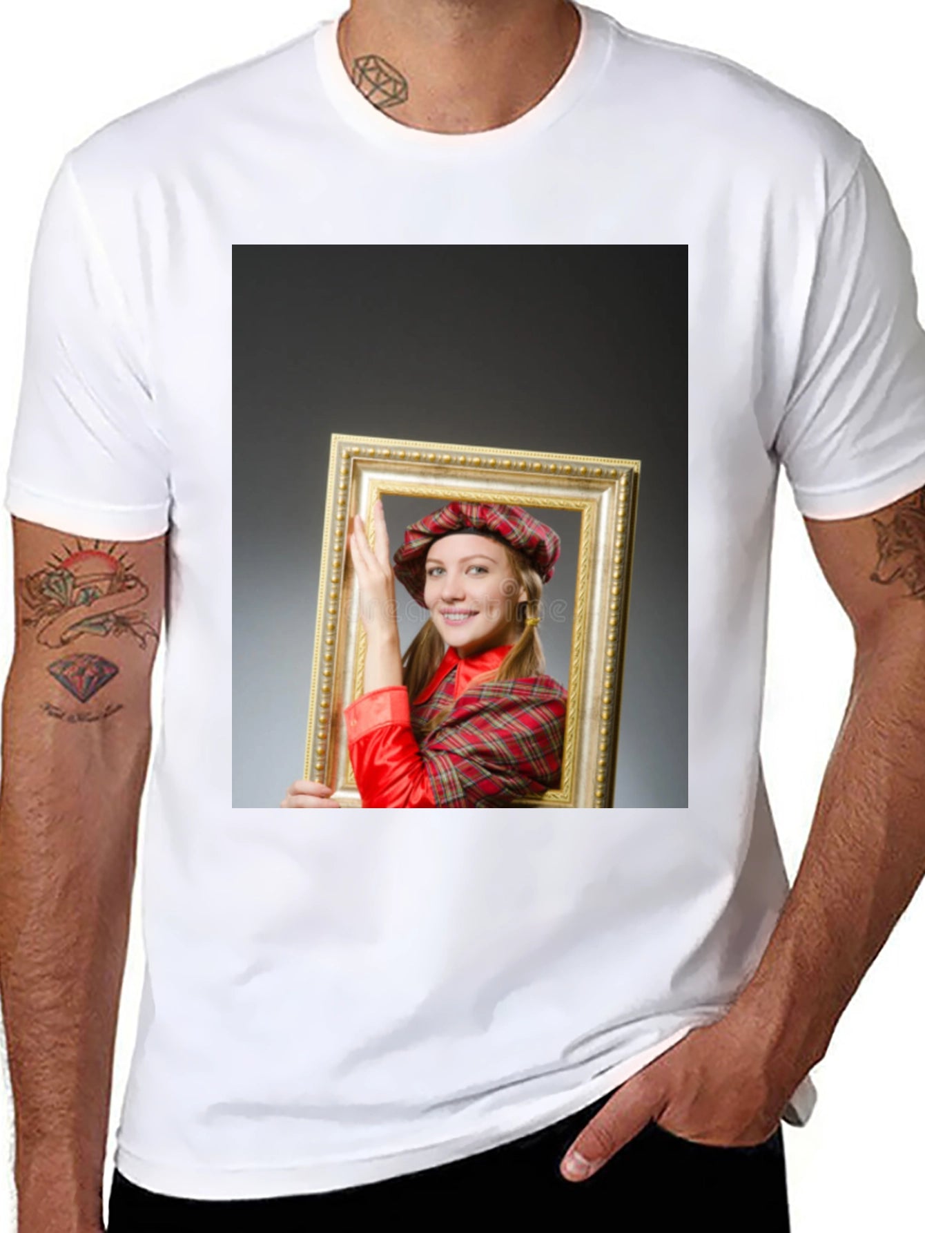 Funny Framed Woman Graphic Tee - Novelty T-Shirt