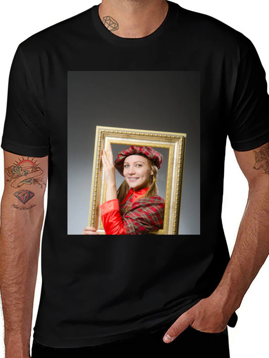 Funny Framed Woman Graphic Tee - Novelty T-Shirt