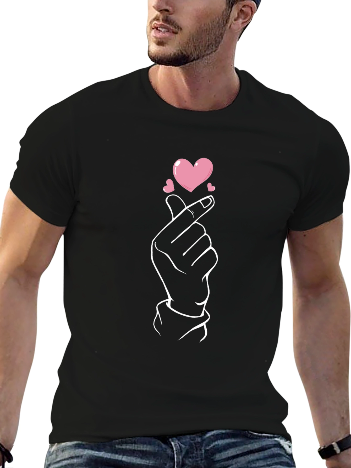 Heart Finger Gesture Black Graphic Tee