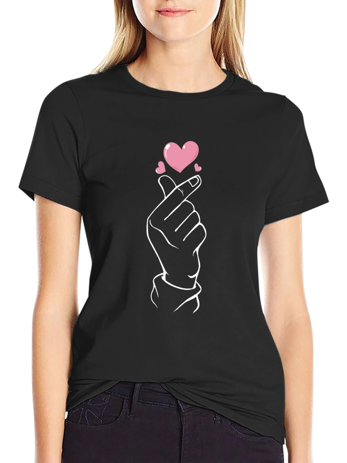 Heart Finger Gesture Black Graphic Tee