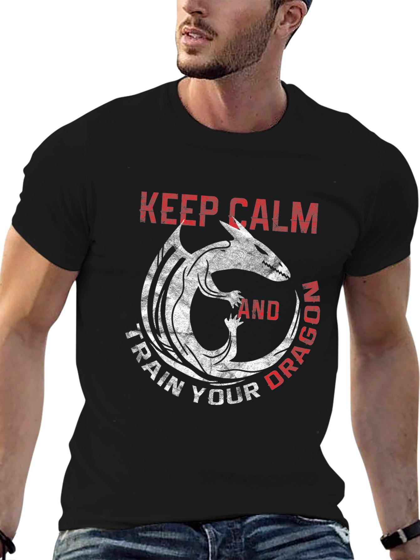 Keep Calm Train Dragon Black Graphic Tee