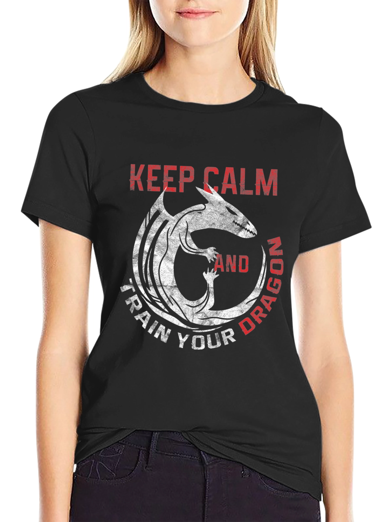 Keep Calm Train Dragon Black Graphic Tee
