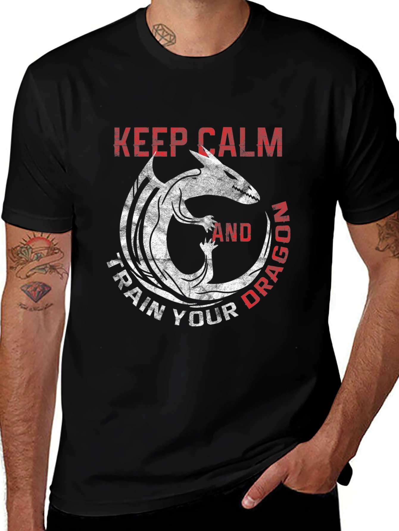 Keep Calm Train Dragon Black Graphic Tee