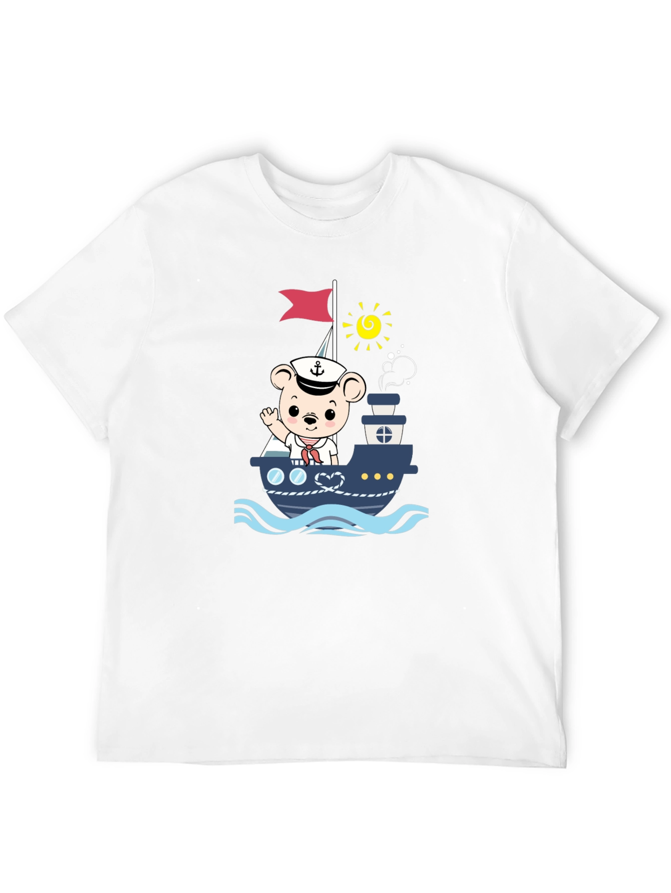 Bear Sailor Boat Graphic T-Shirt