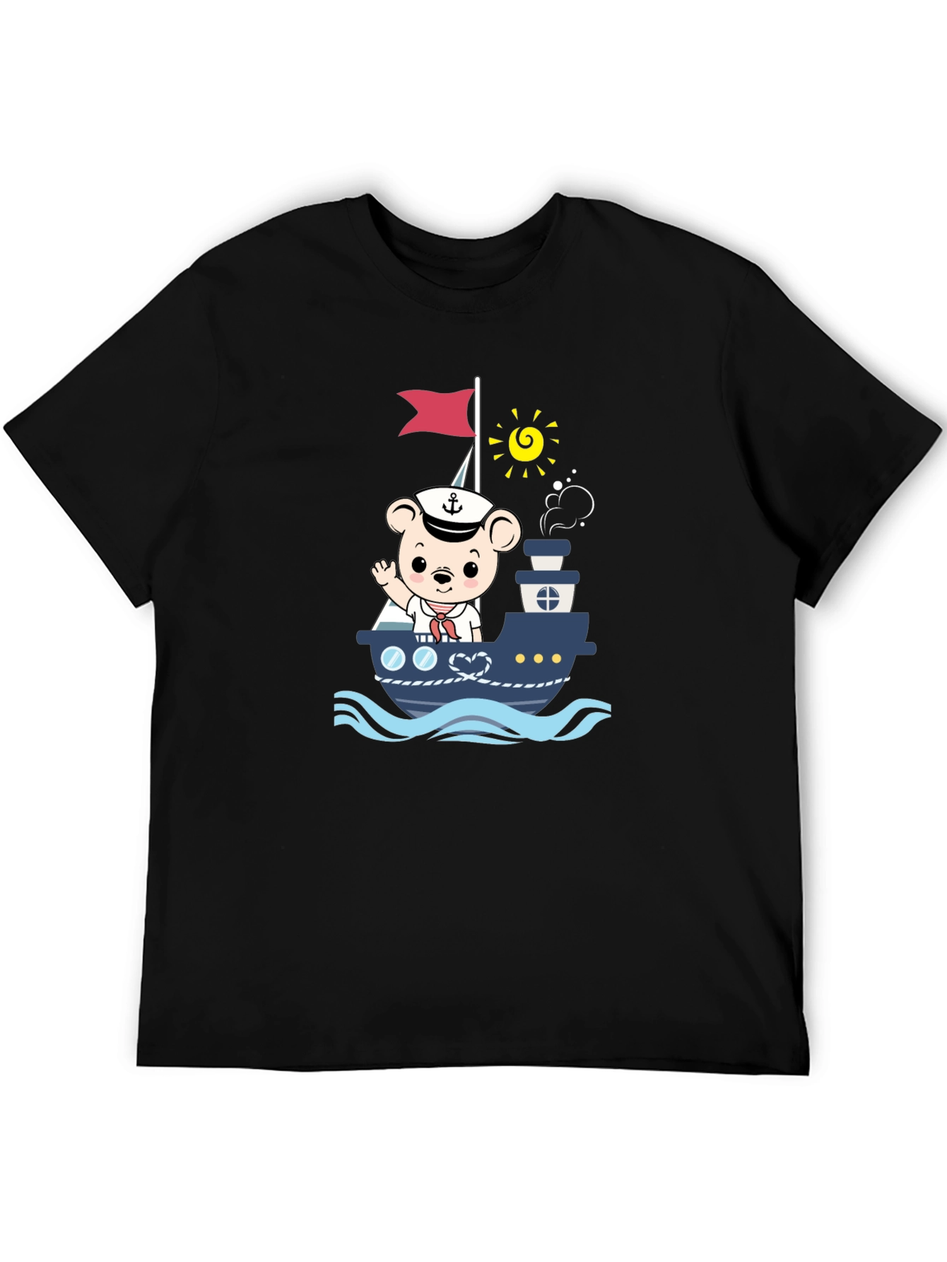 Bear Sailor Boat Graphic T-Shirt