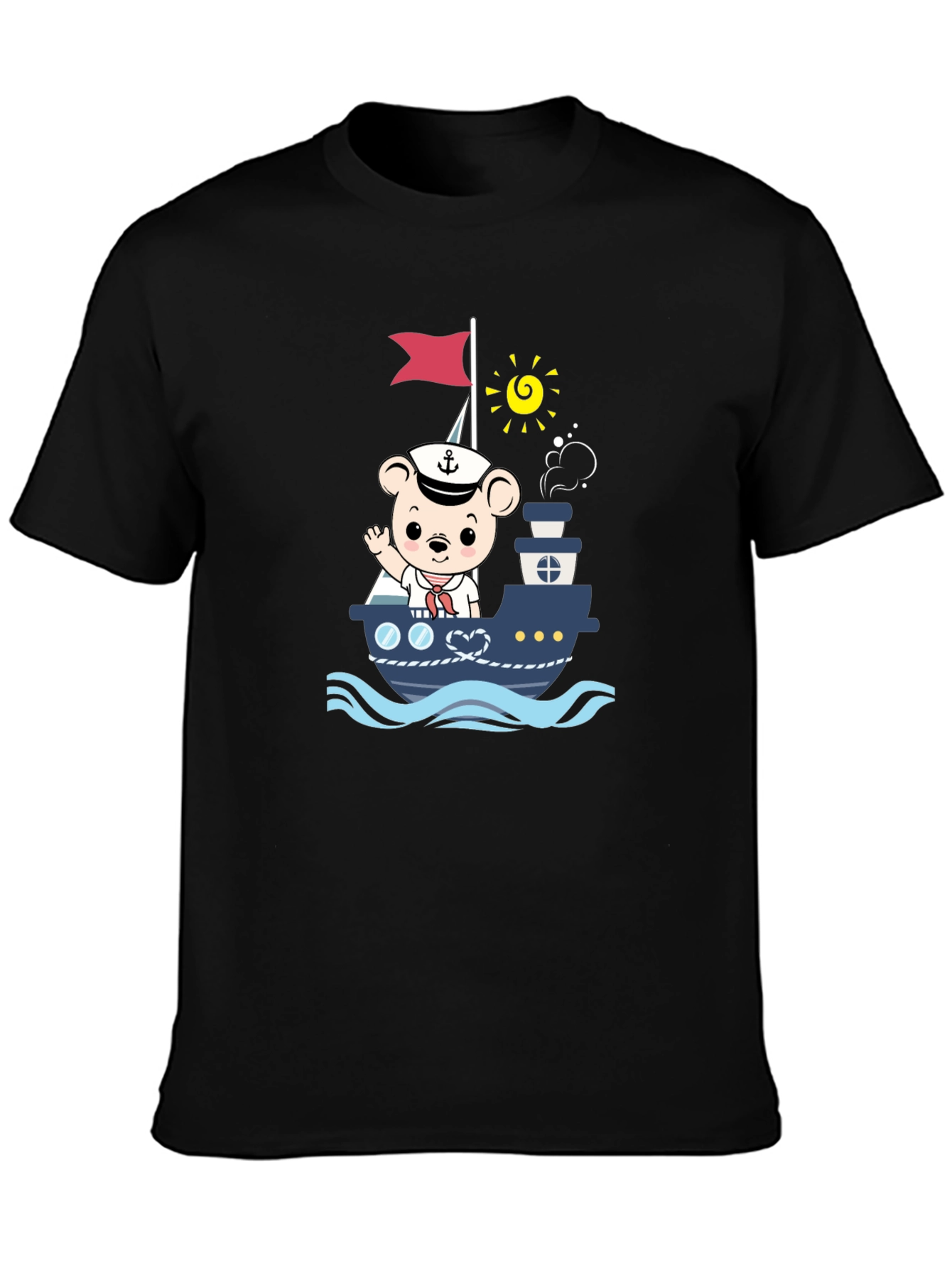 Bear Sailor Boat Graphic T-Shirt