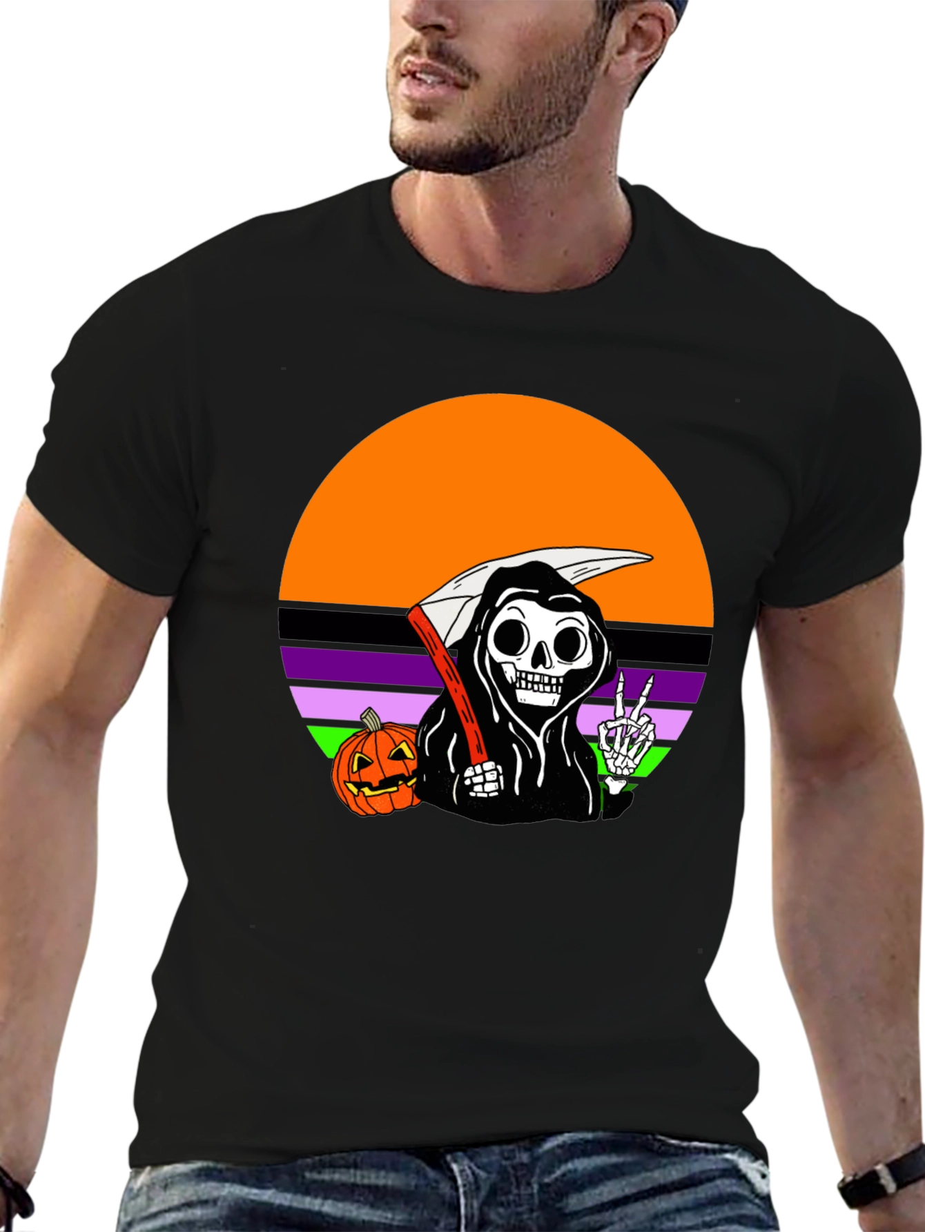 Grim Reaper Halloween T-Shirt with Peace Sign