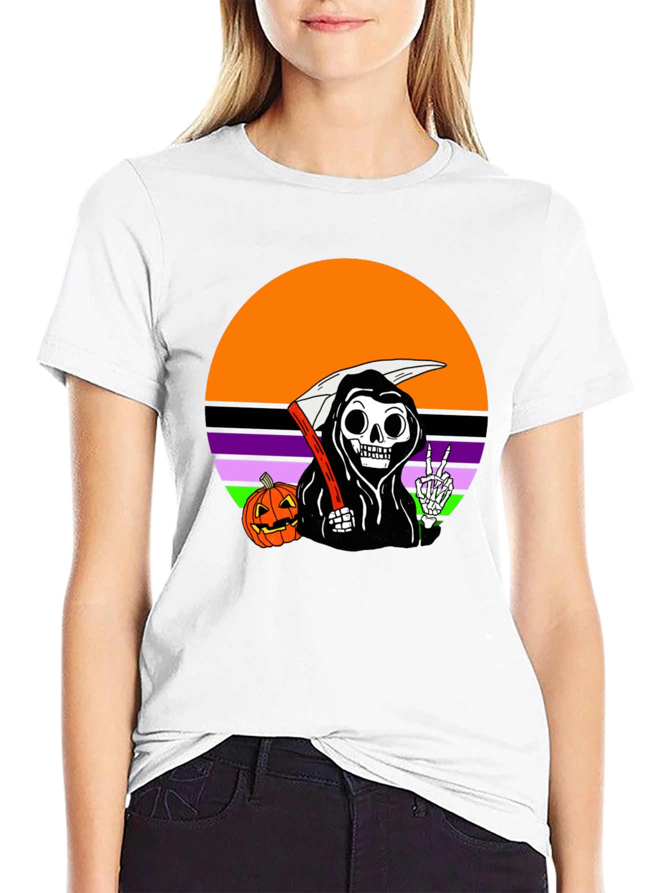 Grim Reaper Halloween T-Shirt with Peace Sign