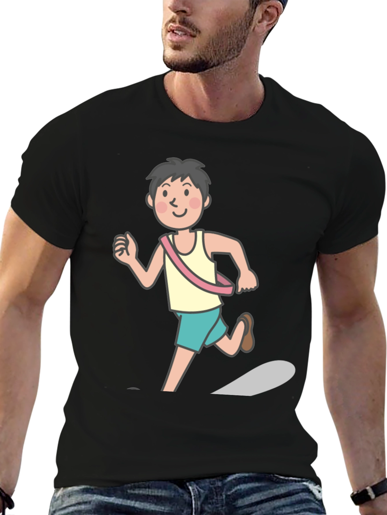 Runner Graphic Tee - Black Cotton Shirt