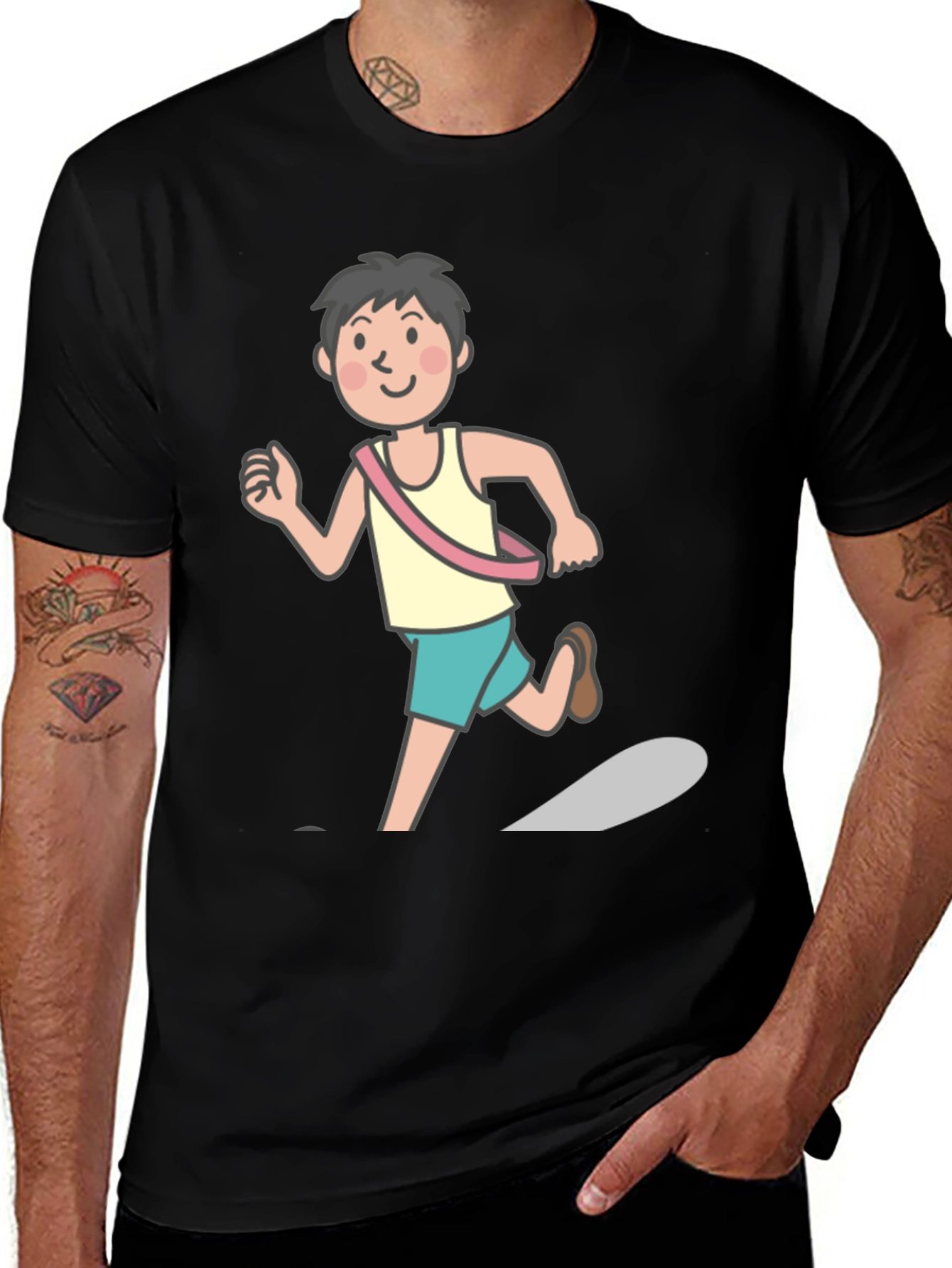 Runner Graphic Tee - Black Cotton Shirt