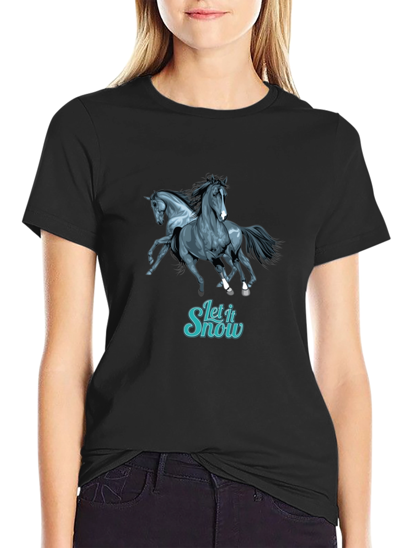 Horse Let It Snow Graphic Black T-Shirt