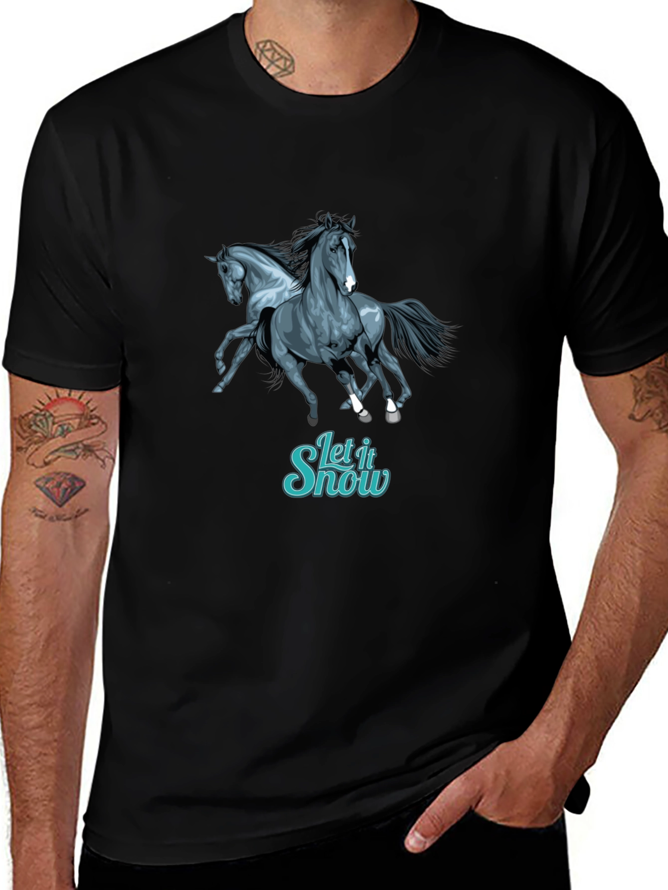 Horse Let It Snow Graphic Black T-Shirt