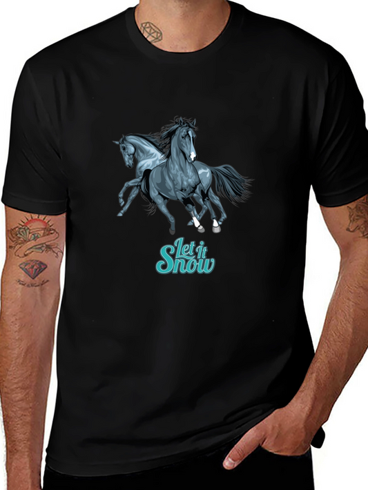 Horse Let It Snow Graphic Black T-Shirt