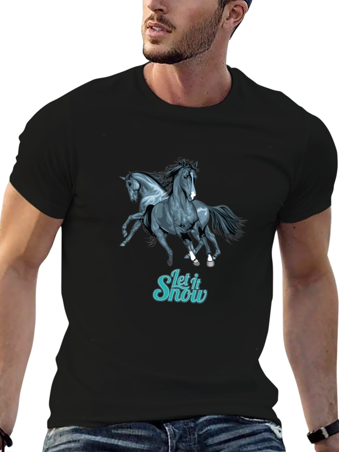 Horse Let It Snow Graphic Black T-Shirt