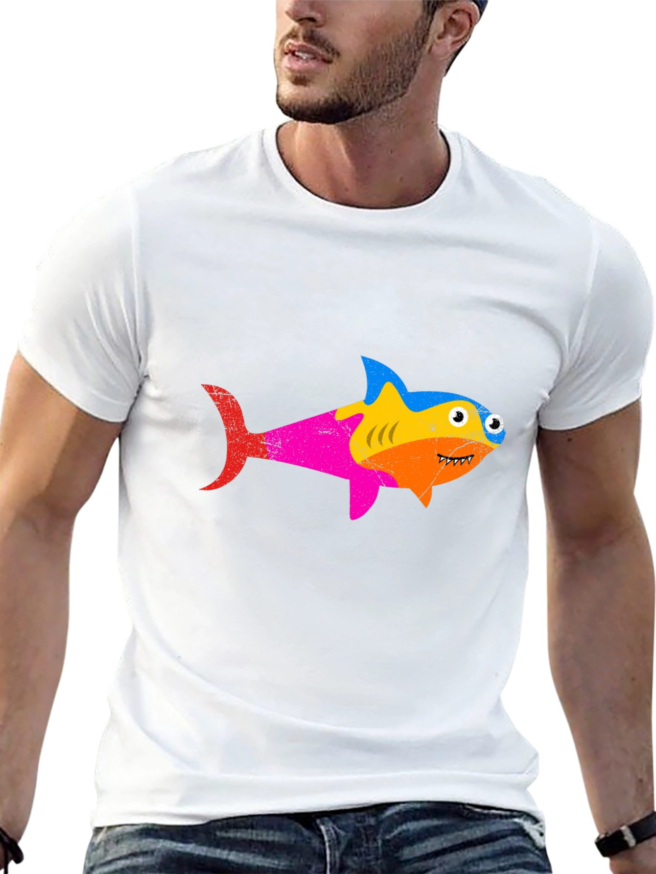 Rainbow Shark Graphic Tee - Stylish Mens T-Shirt