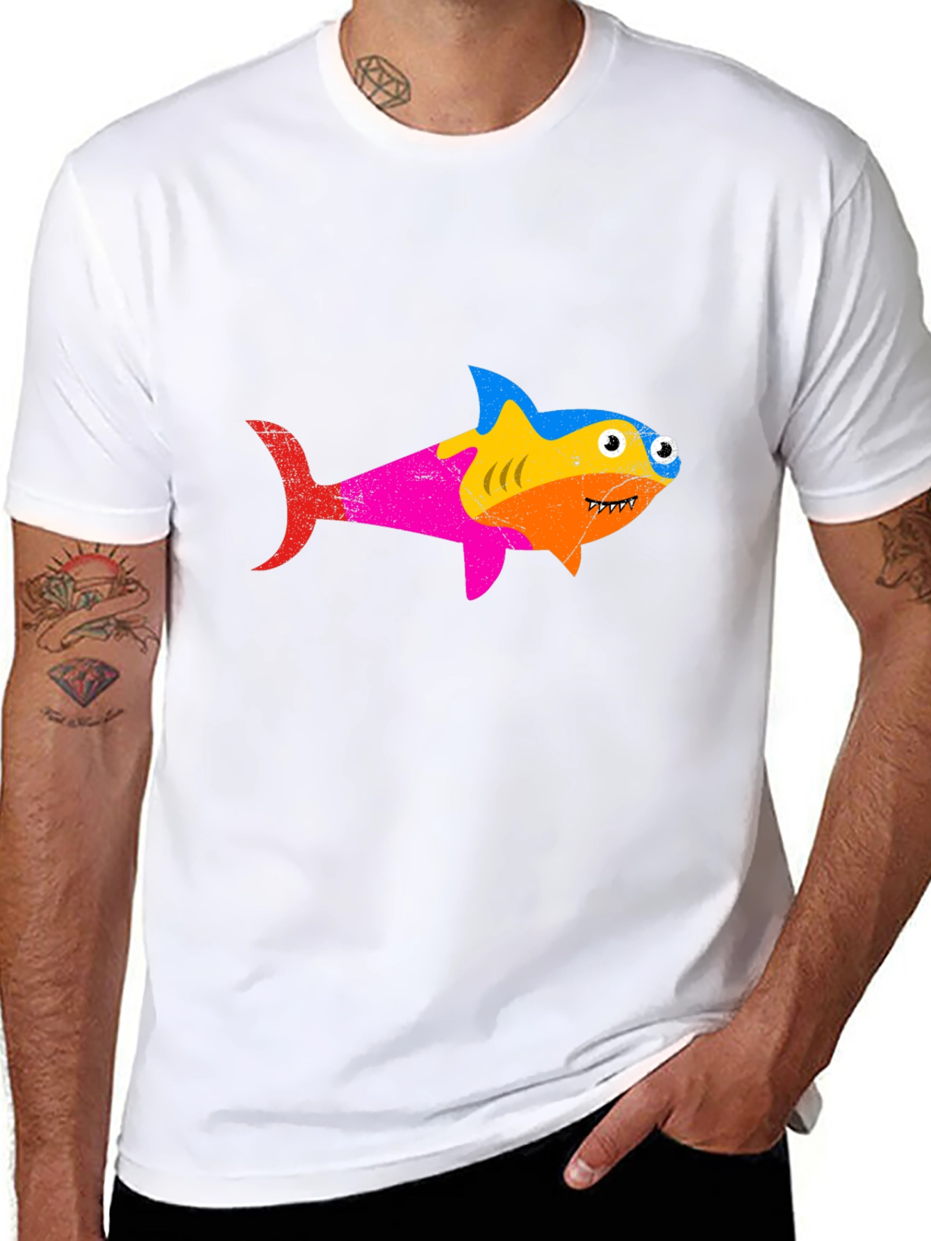Rainbow Shark Graphic Tee - Stylish Mens T-Shirt