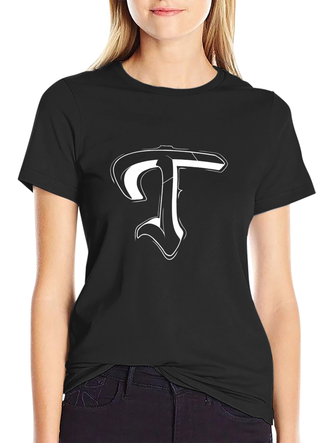 Black T-Shirt with White Letter T Design