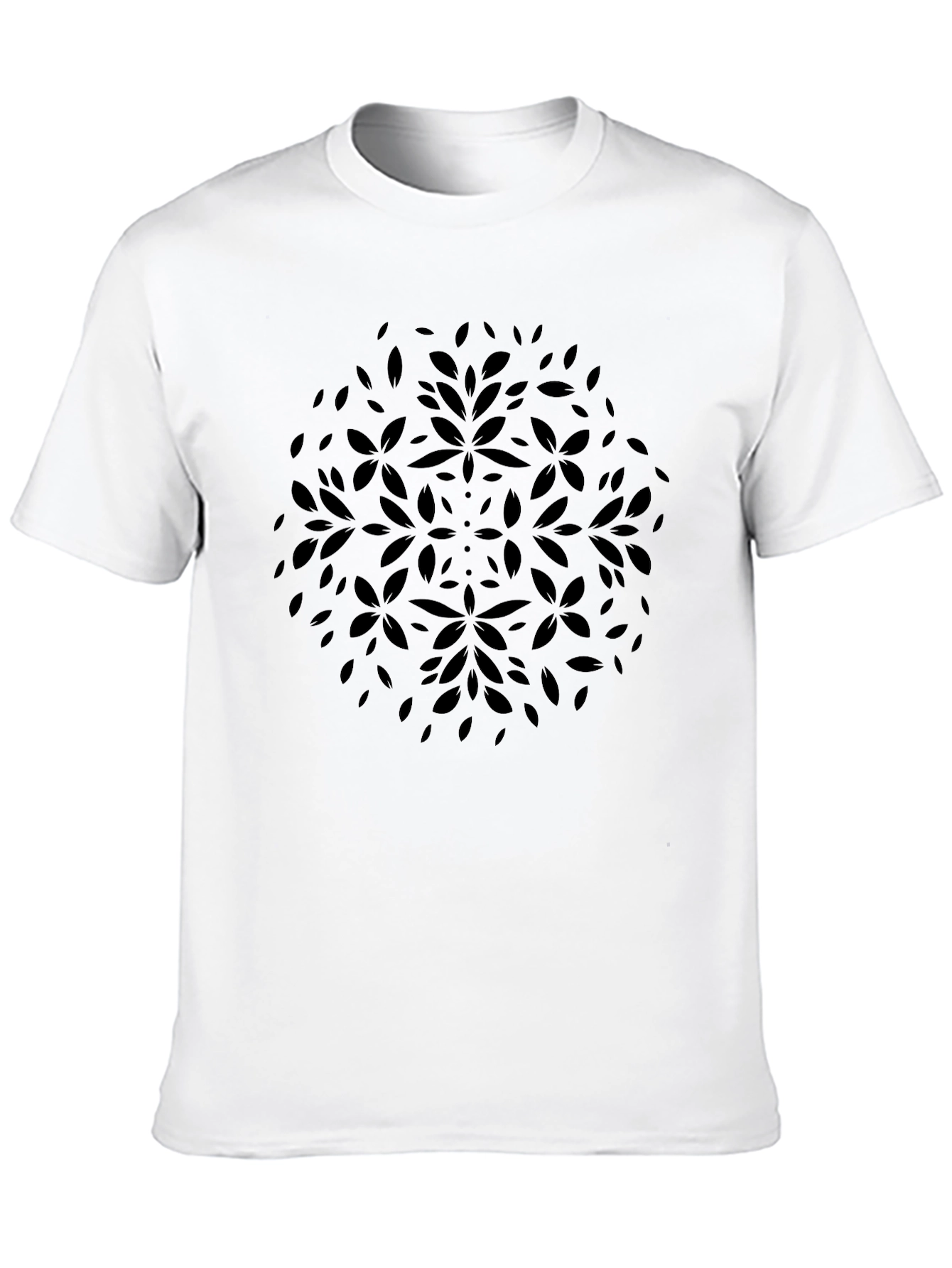 Black Floral Pattern Crew Neck Tee